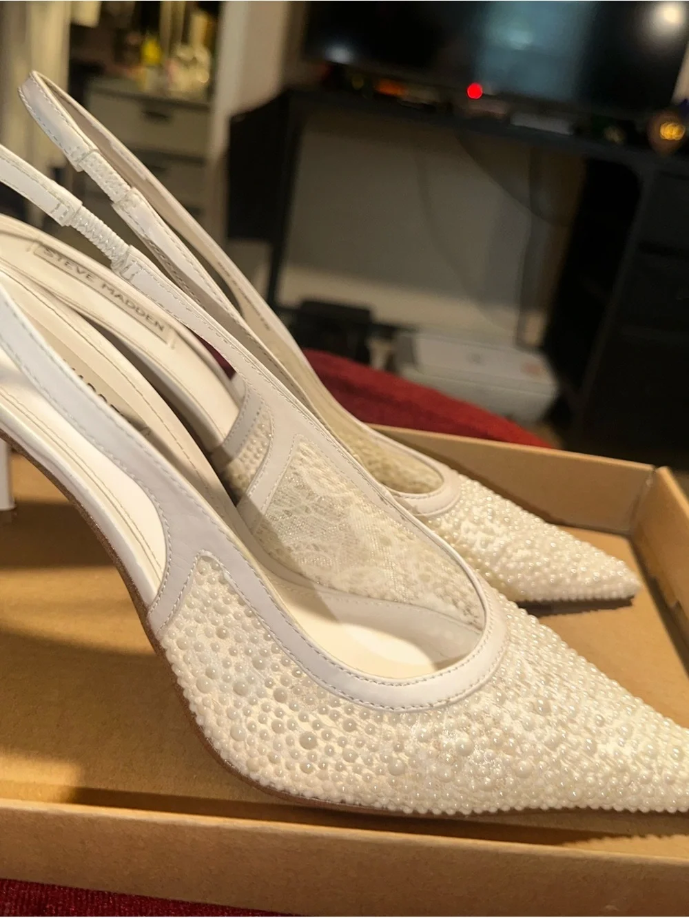 Steve Madden Ivory Pearl-Embellished Slingback Pumps